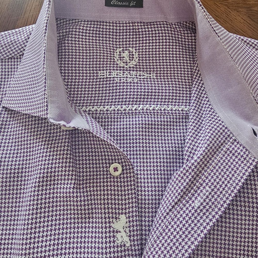 Bugatchi Purple Houndstooth Men's Shirt Neck 17.5